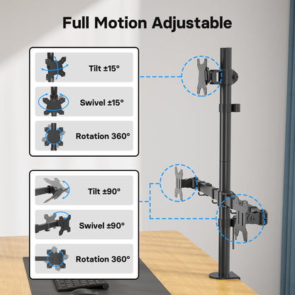 BONTEC Dreifach-Monitorhalterung für einen 32-Zoll-Bildschirm und zwei 27-Zoll-Bildschirme, bis zu 10 kg Tragkraft, mit voller Bewegungsfreiheit, zwei Installationsoptionen und integriertem Kabelmanagement
