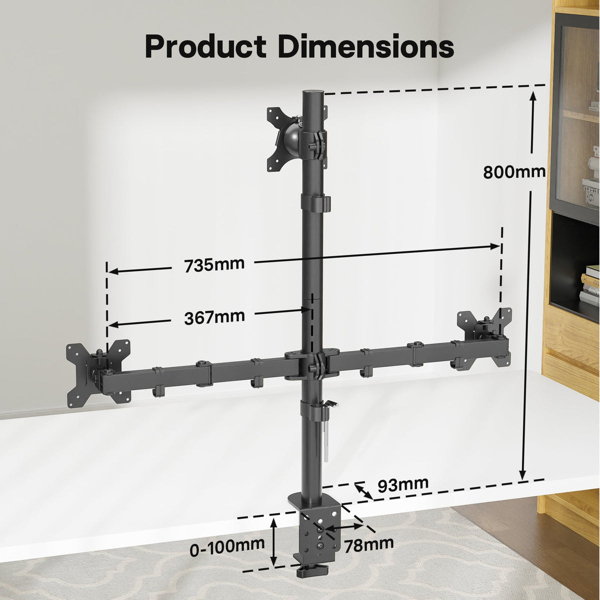 BONTEC Dreifach-Monitorhalterung für einen 32-Zoll-Bildschirm und zwei 27-Zoll-Bildschirme, bis zu 10 kg Tragkraft, mit voller Bewegungsfreiheit, zwei Installationsoptionen und integriertem Kabelmanagement