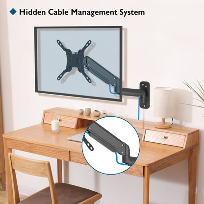 BONTEC Monitor Wandhalterung für 13-42 Zoll Bildschirme, Gasfeder Monitor Arm Wand hält bis zu 8kg, Verstellbare Neigung Schwenkbar Wand Monitor Halterung, Einzelarm mit VESA Erweiterungs-Kit passend für VESA 75/100/200