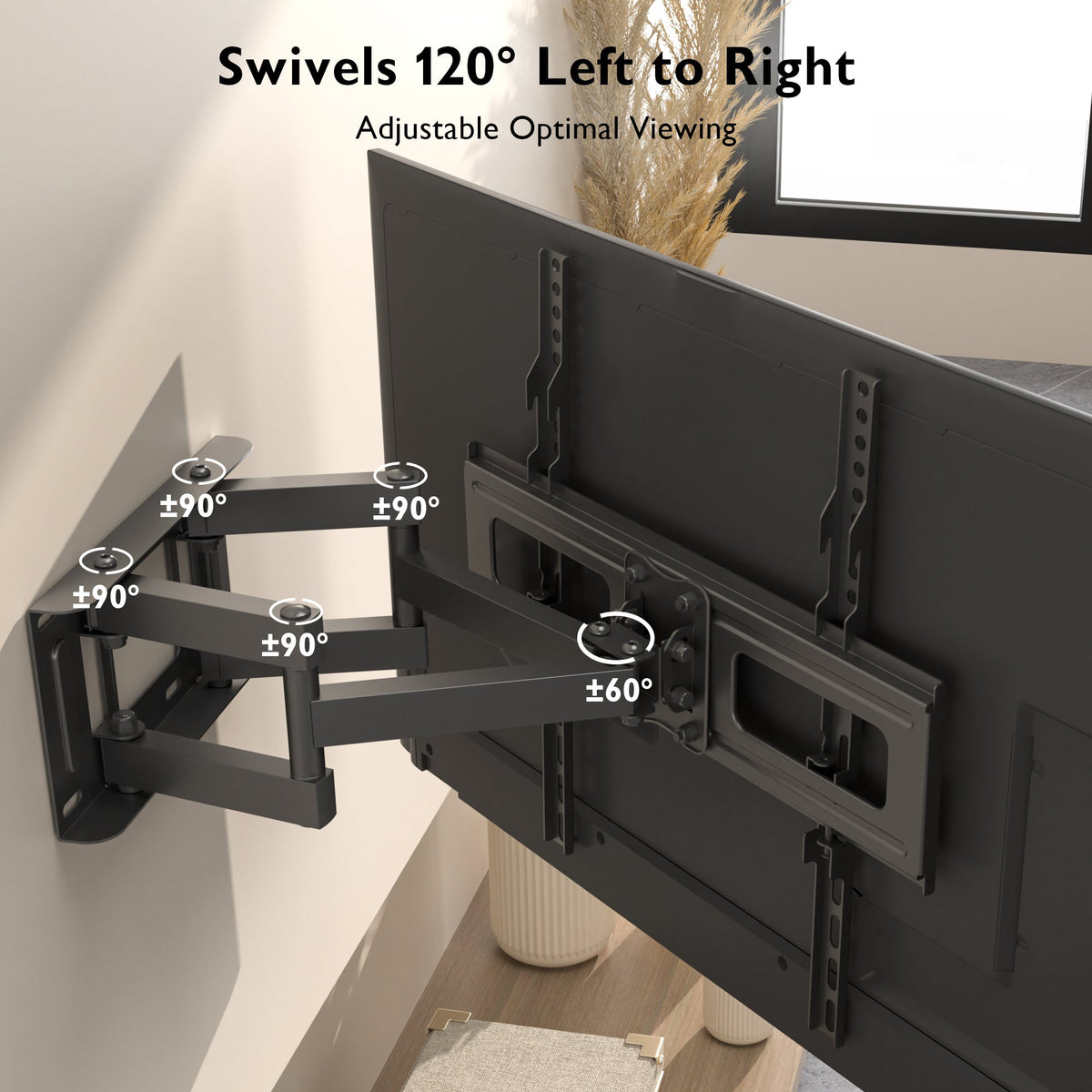 BONTEC TV-Wandhalterung für 23–70 Zoll LED LCD OLED Bildschirme, schwenkbar und neigbar, Doppelarm, ausziehbar bis 380 mm, hält 45 kg, max. VESA 400x400mm, inklusive Wasserwaage